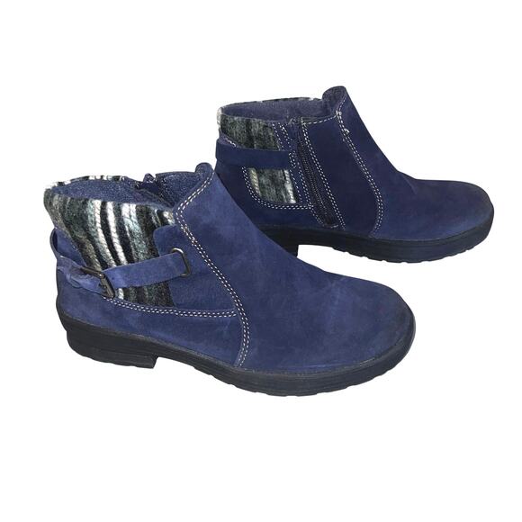 Earth Origins Womens Size 8W Leather Fabric Buckle Side Zip Blue Suede Bootie - Picture 1 of 10